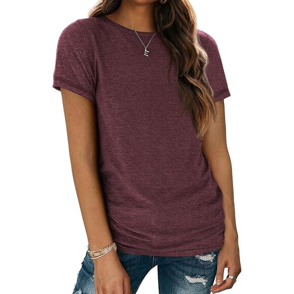 Tops - Womens Short Sleeve Round Neck Shirts Summer Top Fashion Basic Tee